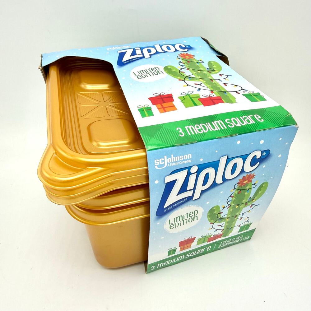 Ziploc Holiday Gold Medium Square Food Storage Containers Limited Edition 3 Pack